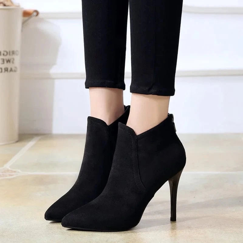 Autumn and winter new pointed thin heel high heel short boots thick bottom Plush women's boots net red fashion women's Boots