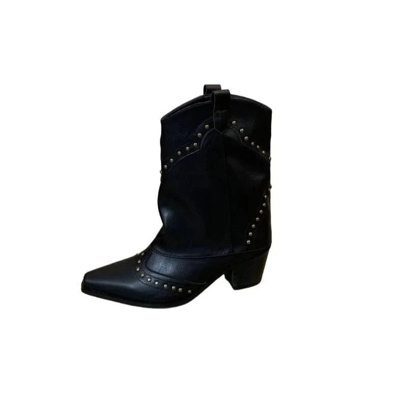 Autumn Footwear Western Fashion Rivet Women Chelsea Ankle Boots 2024 Slip-On Female Pointed Toe Ladies Short Booties Heels Shoes