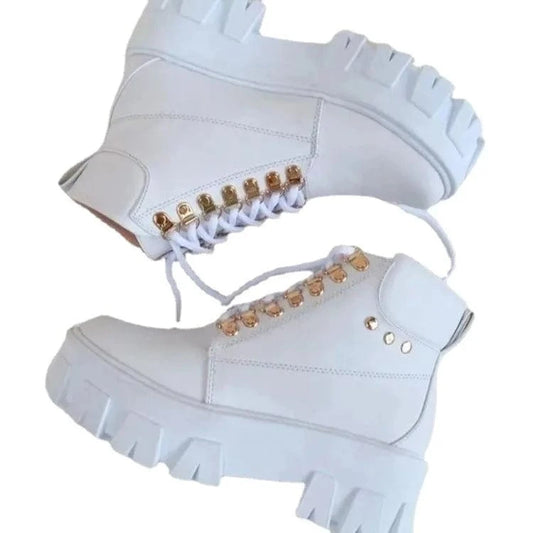 Autumn new large size foreign trade women's shoes tube front lace up casual fashion ankle boot