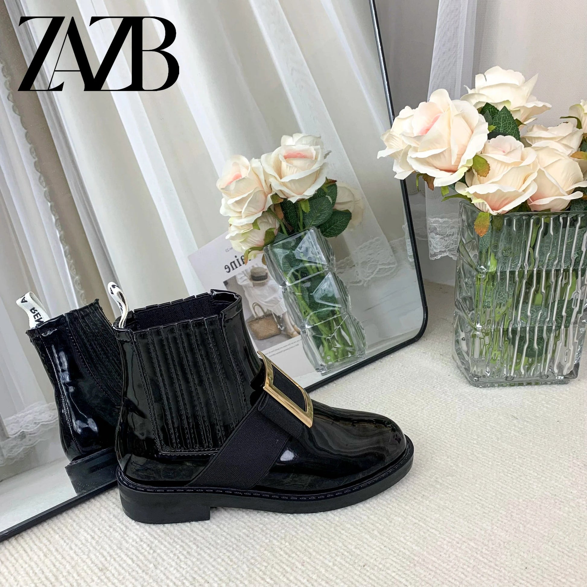 Autumn New Metal Button Women's Shoes Apricot Thick Sole High Waist Elastic Bare Boots Short Boots