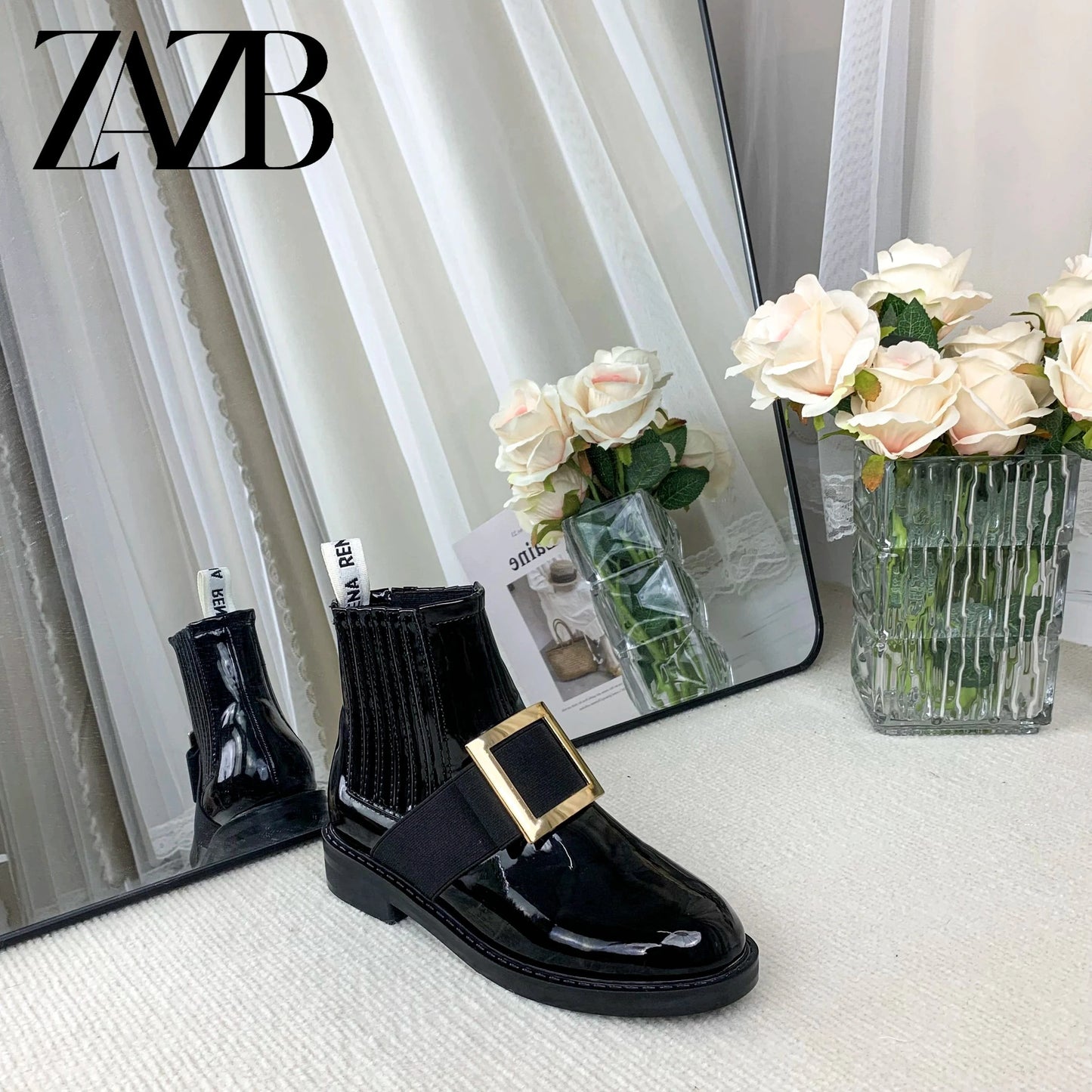 Autumn New Metal Button Women's Shoes Apricot Thick Sole High Waist Elastic Bare Boots Short Boots