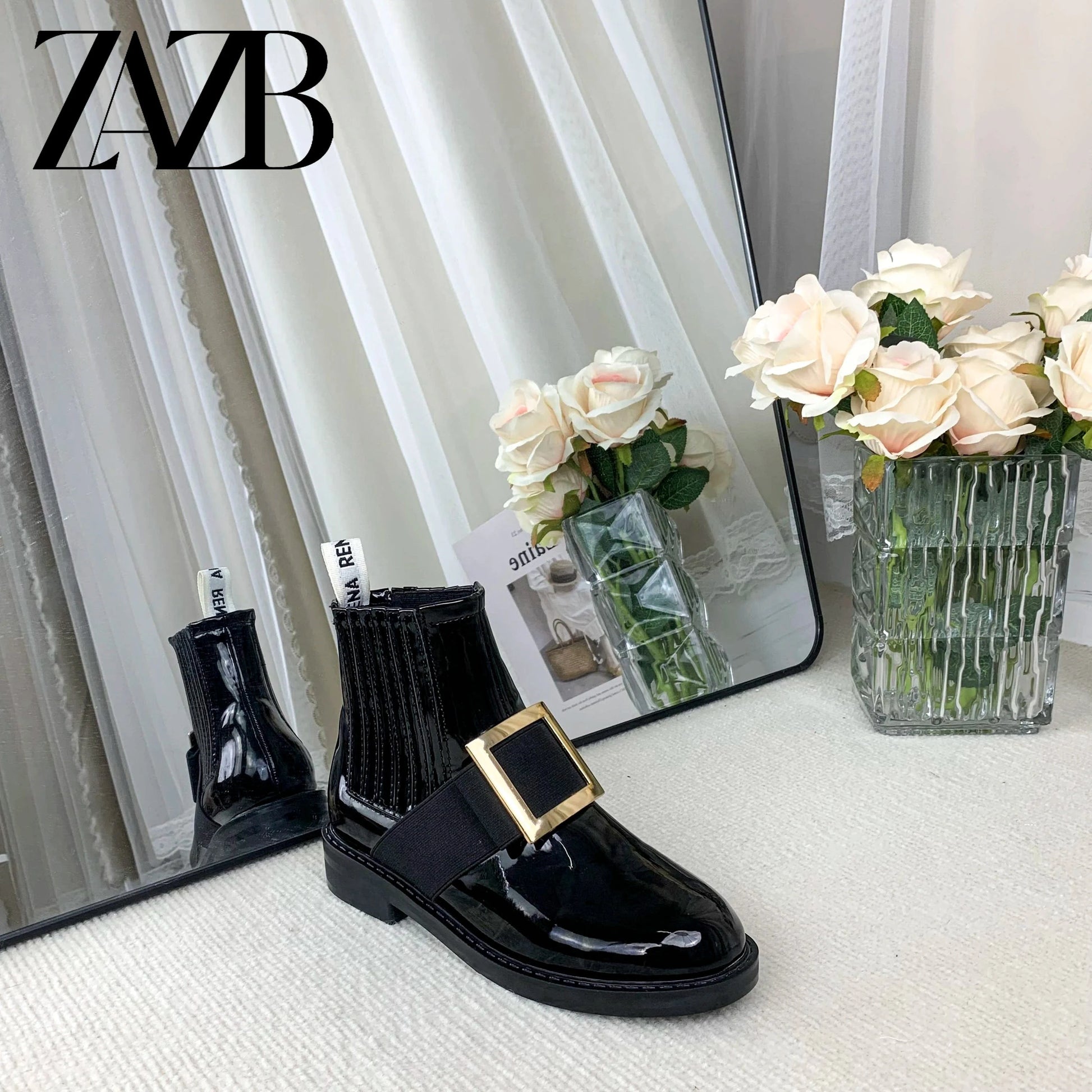 Autumn New Metal Button Women's Shoes Apricot Thick Sole High Waist Elastic Bare Boots Short Boots