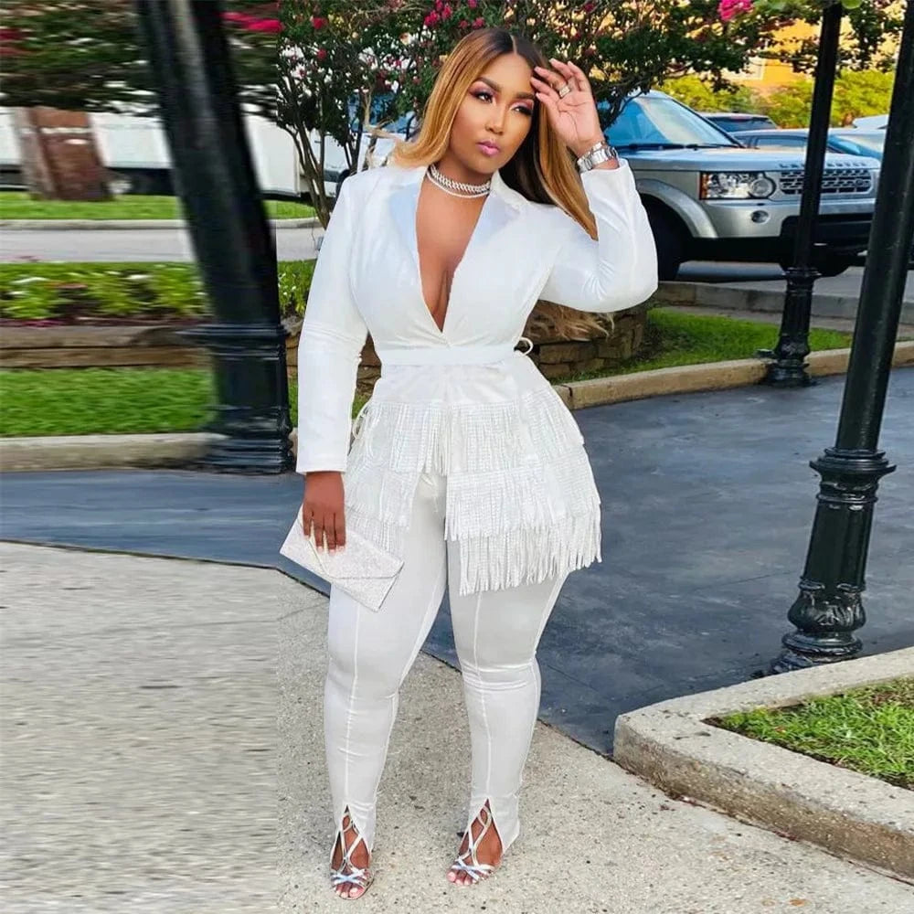 Autumn Outfits for Women 2022 Tassel Suits and Top Set Office Lady Casual Jogger Sets for Women Boutique Two Piece Fall Set