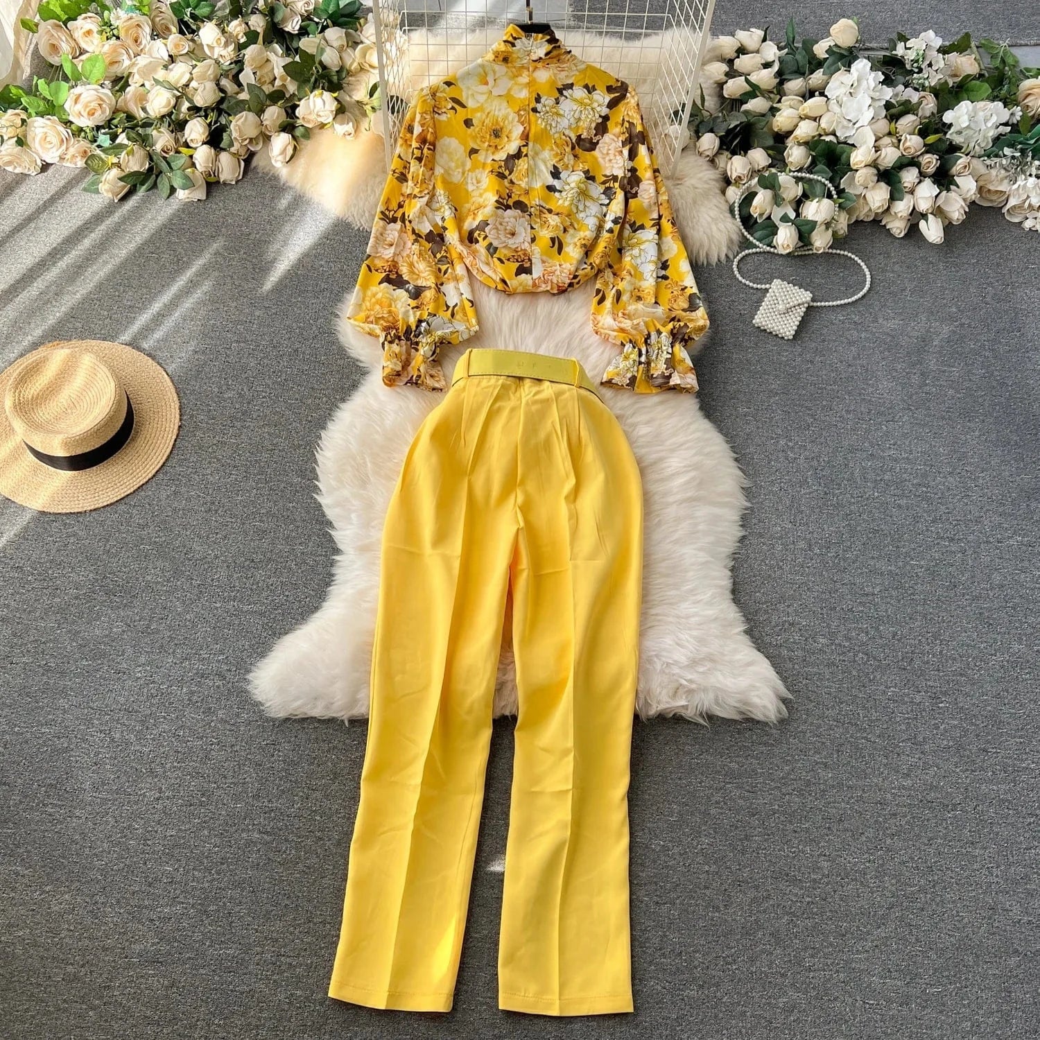 Autumn/winter 2024 African Loose Plus Size Casual Printed Long Sleeve Shirt And Wide-leg Pants Women Two Pieces Set