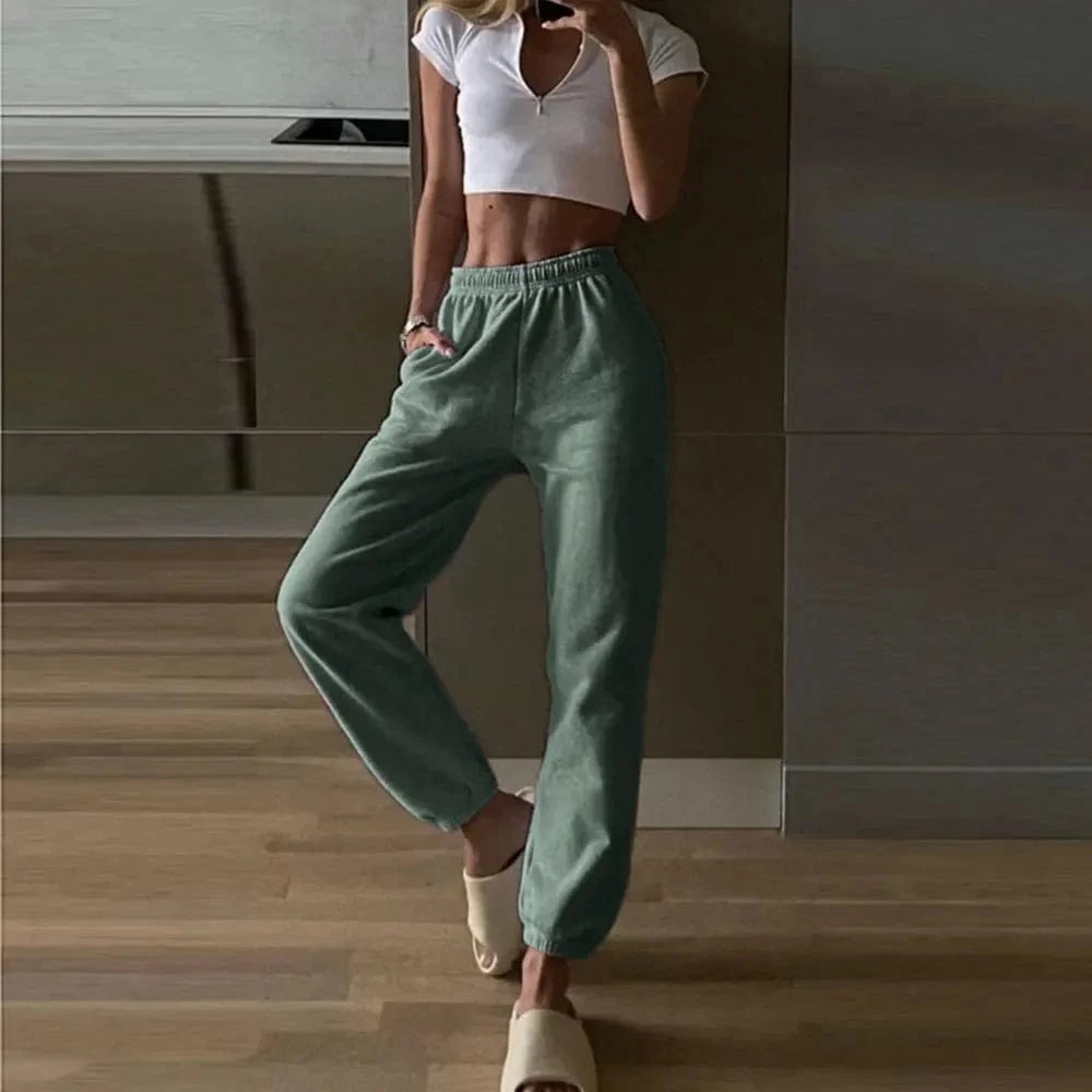 Autumn Winter Cotton Tracksuit Pants Women's Casual Loose High Waist Solid Loose Soft Running Jogger Harem Pant Sweatpants