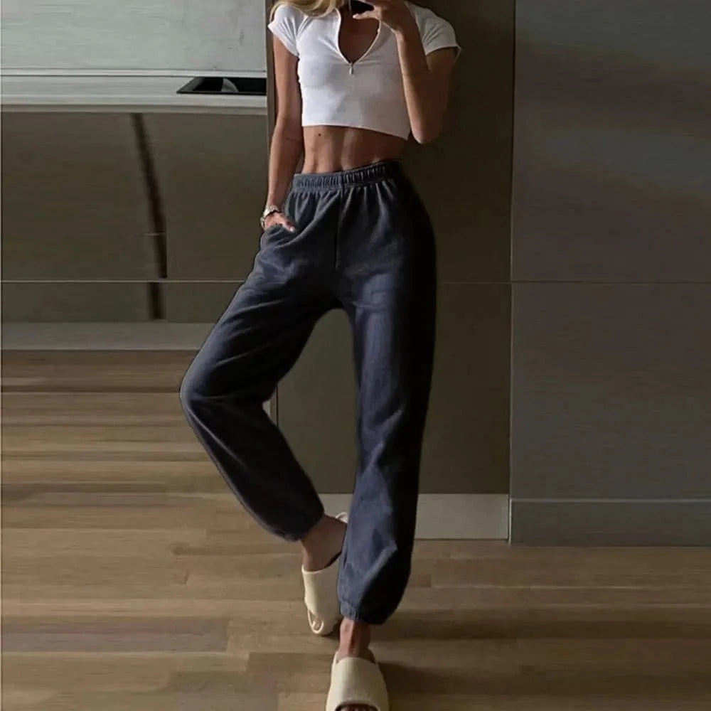 Autumn Winter Cotton Tracksuit Pants Women's Casual Loose High Waist Solid Loose Soft Running Jogger Harem Pant Sweatpants