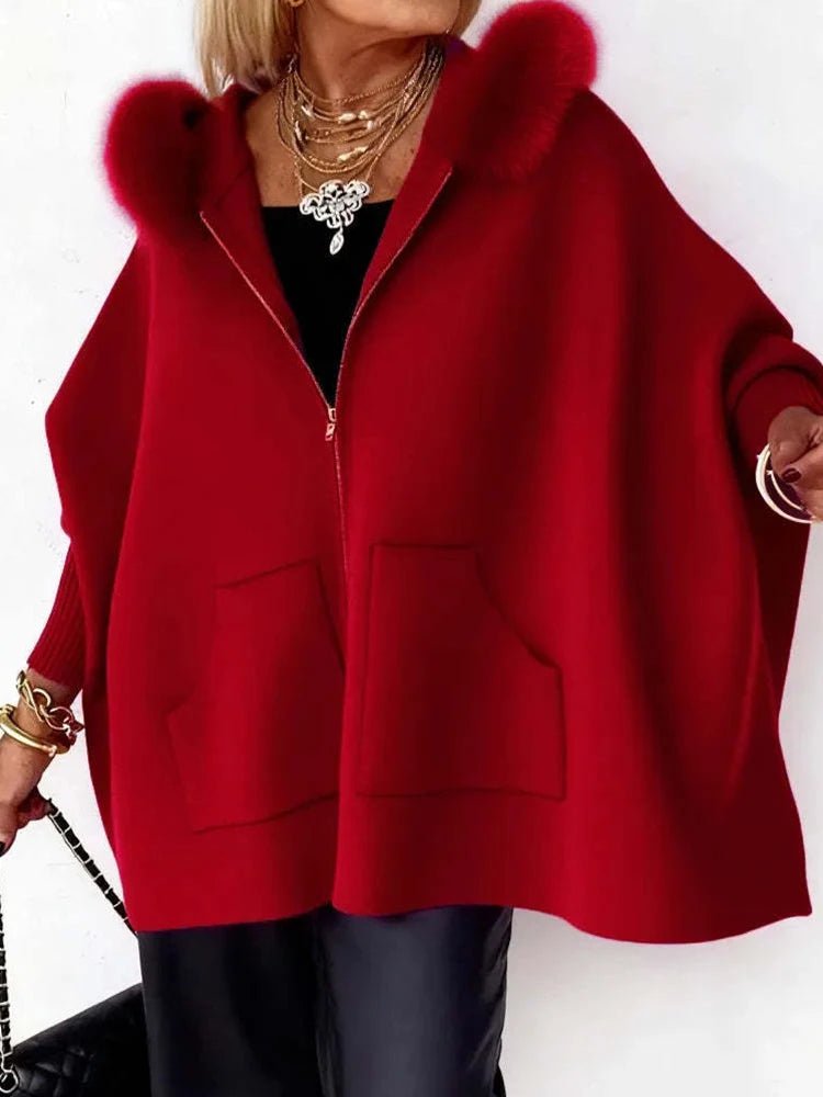 Autumn Winter Long Batwing Sleeve Chic Sweater Coats, Women Pocket Patchwork Simple Cardigan, Loose Casual Hooded Top Streetwear - SN Wigs & More