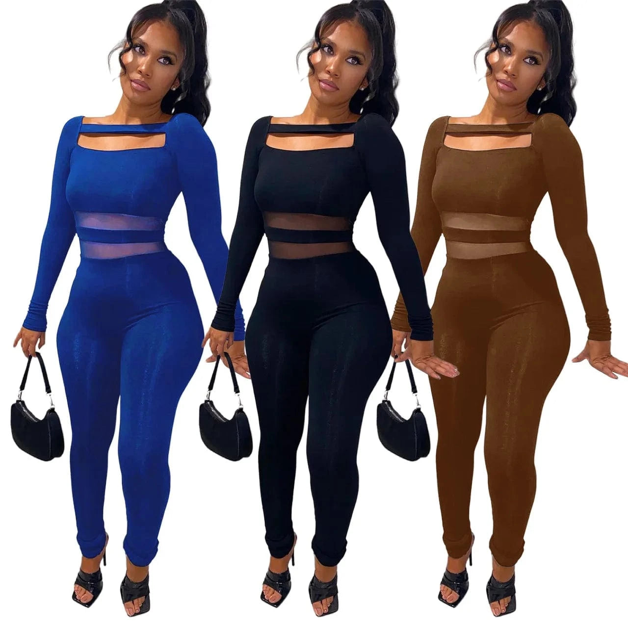 Autumn Winter Women Clothing Long Sleeve Jumpsuit One Piece Sexy See Through Mesh Jumpsuit for Women Jump Suits Ladies Casual