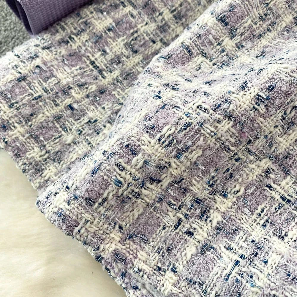 Autumn Winter Women's Long Sleeve Doll Neck Waisted Tweed Elegant Purple Dresses