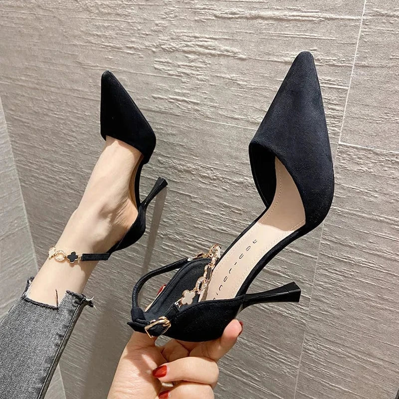 Autumn Women Stilettos Versatile Suede Pointed-toe Zapatos De Mujer Wrap-toe Hollow Out High Heel Pumps Ladies Daily Dating Shoe