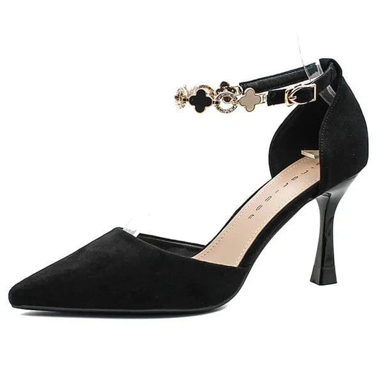 Autumn Women Stilettos Versatile Suede Pointed-toe Zapatos De Mujer Wrap-toe Hollow Out High Heel Pumps Ladies Daily Dating Shoe