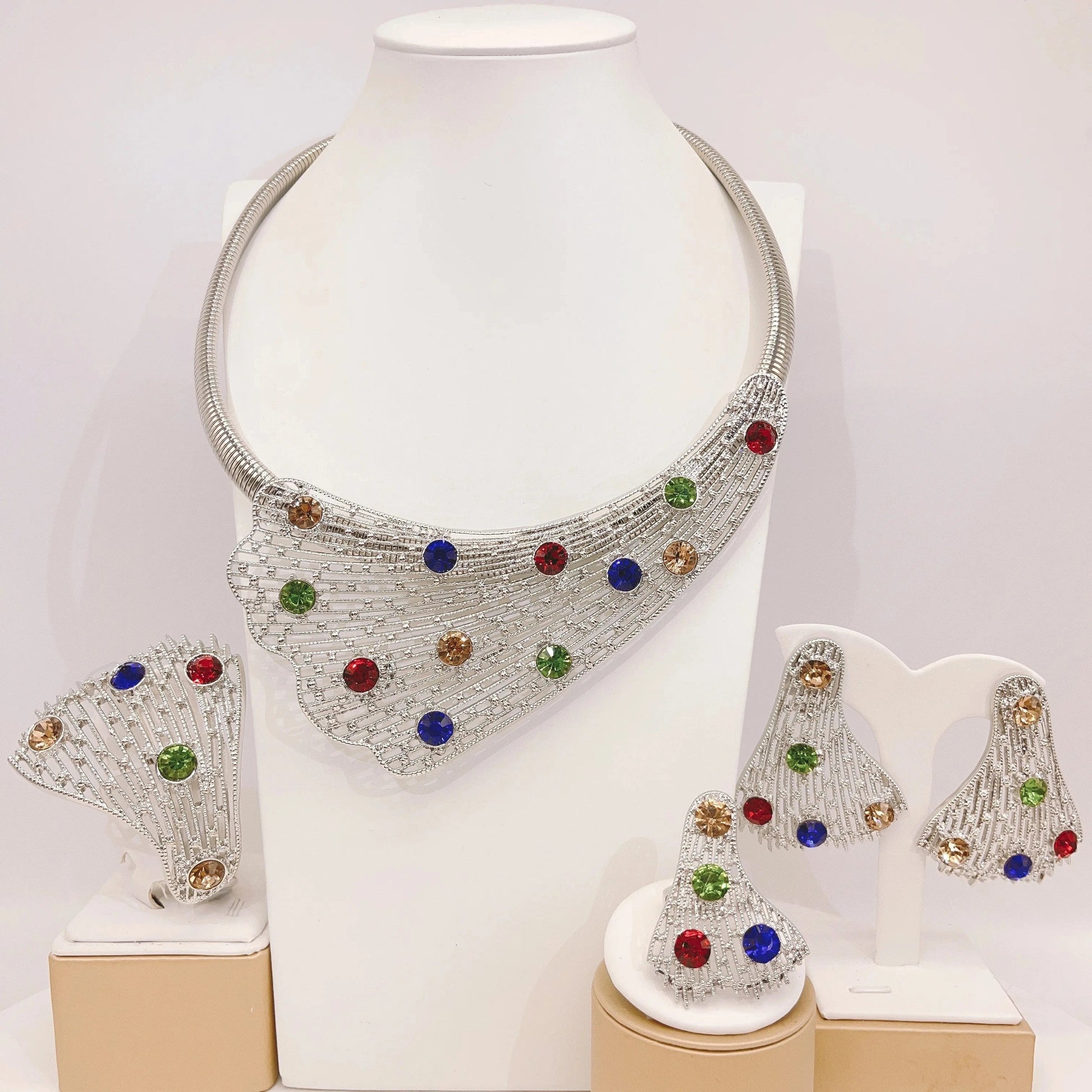 Available Wedding Gold Jewelry Sets / Adjustable / H20180 Zhuerrui Available Wedding Gold Jewelry Sets Factory Silver Multi Color Diamond Jewelry Set Latest Woman Festival Gifts H20179