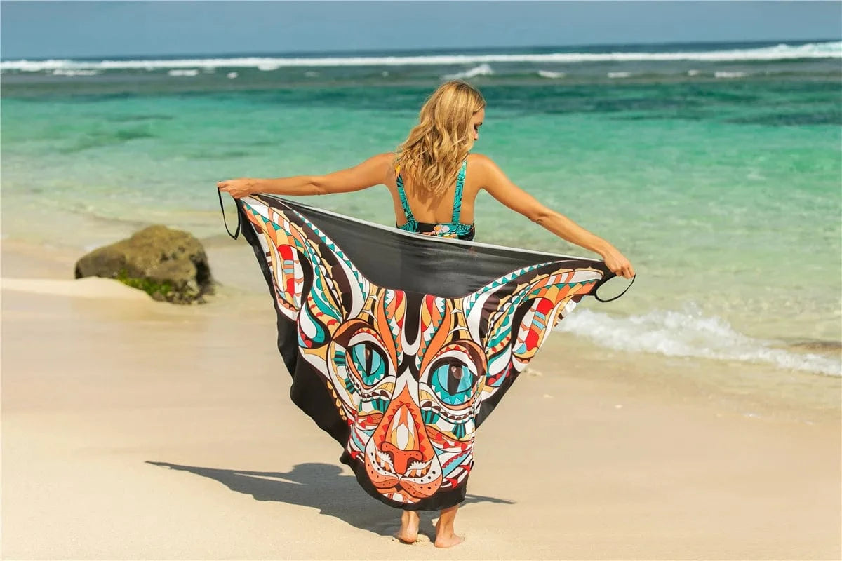 Average code / YY36-8 cat DAMOCHIC Wholesale Swimsuit Cover Up for Women Summer Printing Beach Dress Wrap Skirt Bathing Suit Bikini Beach Cover Up 2023