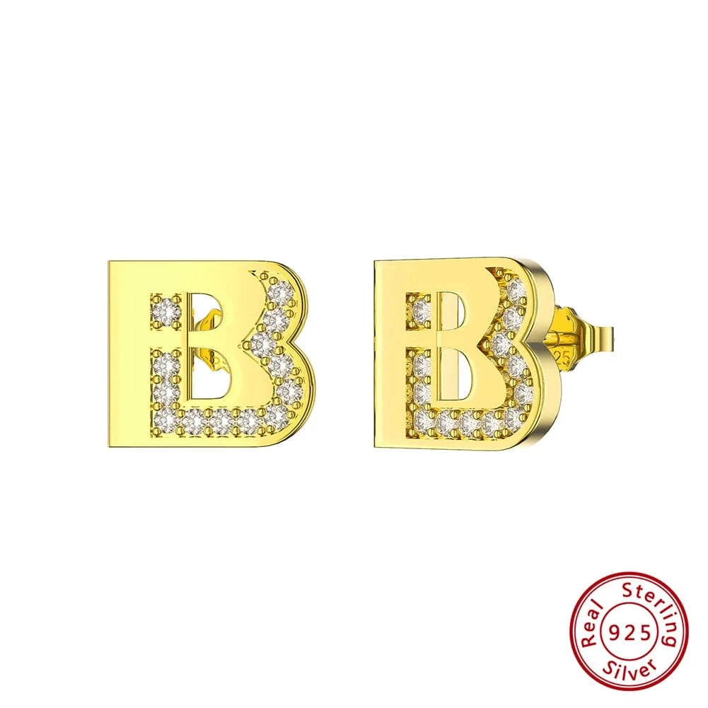 B RINNTIN ZKE01 Fine Jewelry Earrings 2023 Zircon Letter Stud Earrings Silver 925 Sterling Women Wholesale Bulk Earring Alphabet