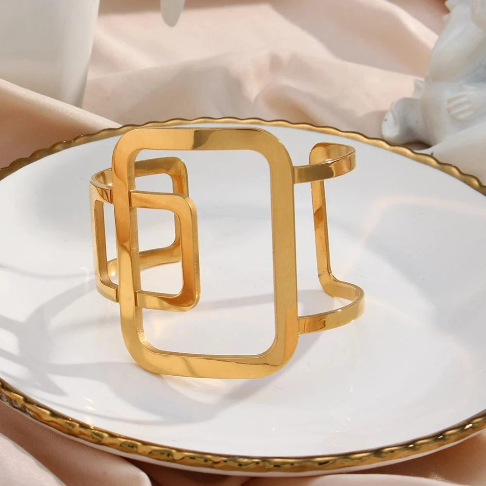 B0245 Dropshipping Boho Open Cuff Bangle Stainless Steel Bangle Bracelet Gold Plated Bangles Jewelry Women