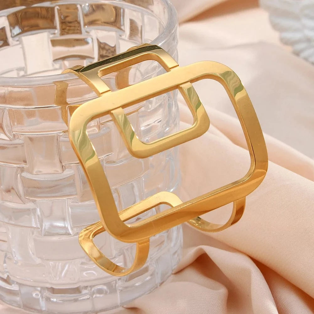 B0245 Dropshipping Boho Open Cuff Bangle Stainless Steel Bangle Bracelet Gold Plated Bangles Jewelry Women