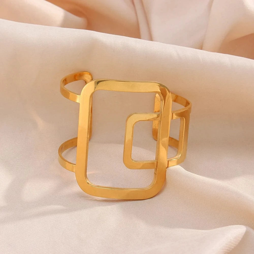 B0245 Dropshipping Boho Open Cuff Bangle Stainless Steel Bangle Bracelet Gold Plated Bangles Jewelry Women