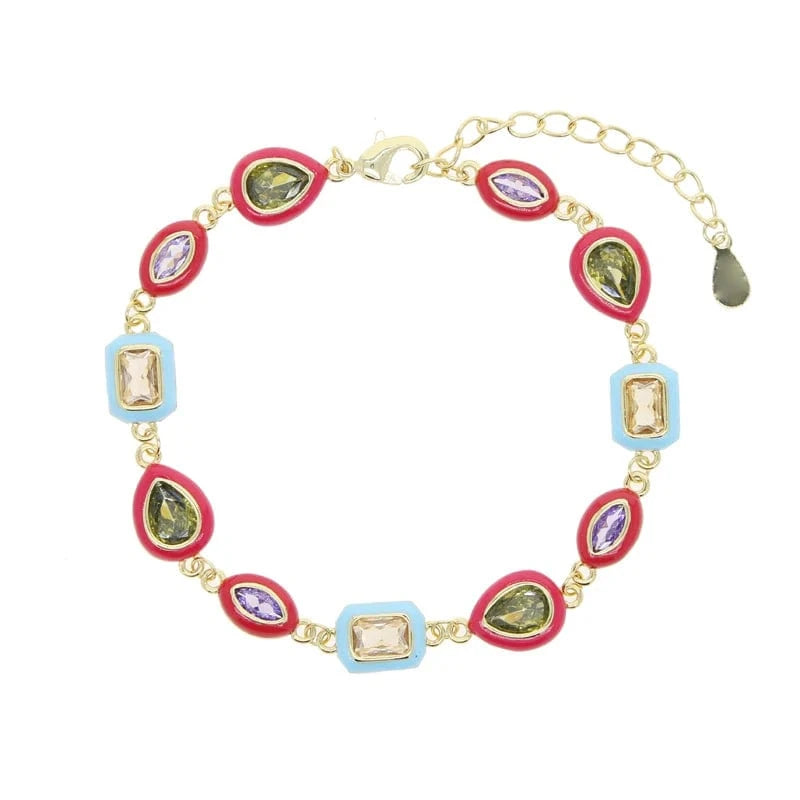 B192-Multi shapes bracelet 15+4cm Colorful Multi Shapes CZ Ring Earring Necklace Bracelet Set Jewelry For Women Fashion Bling 5A Cubic Zirconia Jewelry