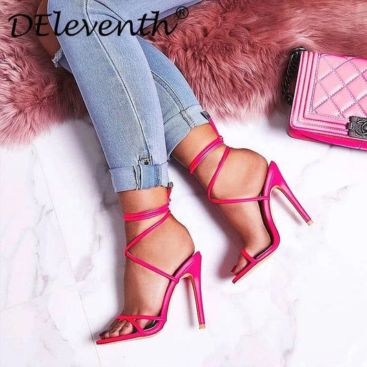 B76 Latest Summer Party Thin High Heel Women plus Size Sandals Open Toe Ankle Strap High Heels Flip Flop Stilettos Fashion Shoes