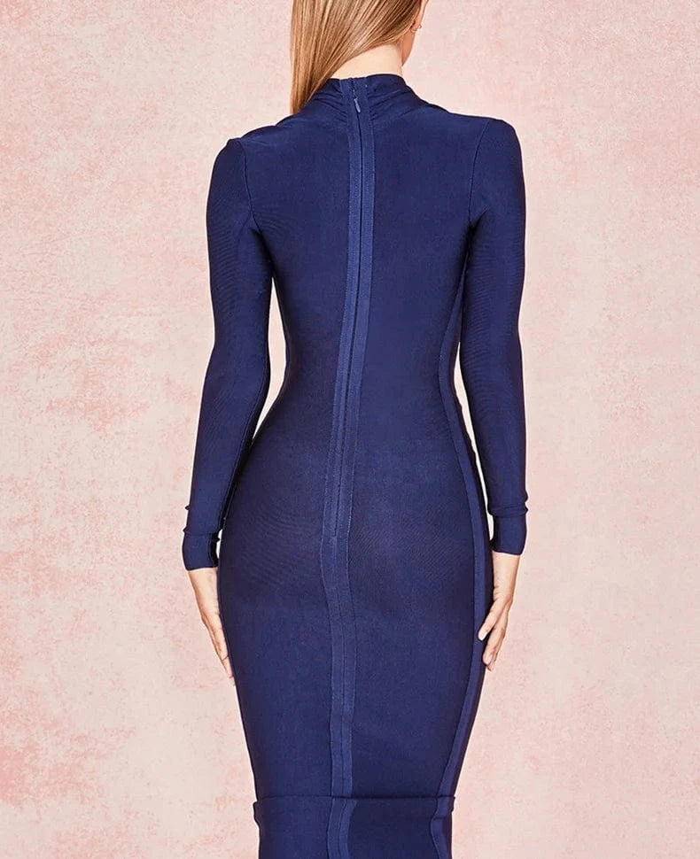 BA042 New Women's Top Party Casual Bandage Dress Long Sleeve High Quality Midi Vestidos Bodycon Deep V-Neck Sexy Evening Dresses