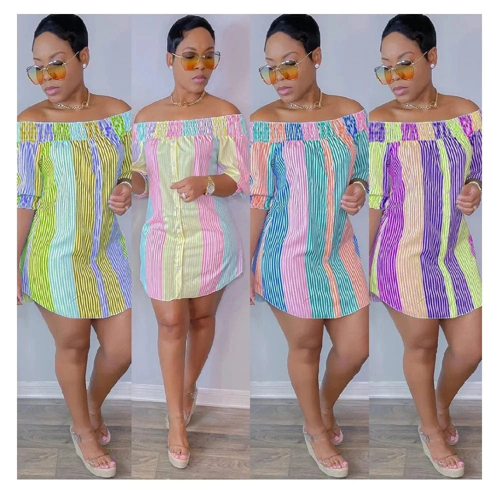 BA257  size S to 5XL  hot selling mini sexy women's  off shoulder striped t shirt casual dresses