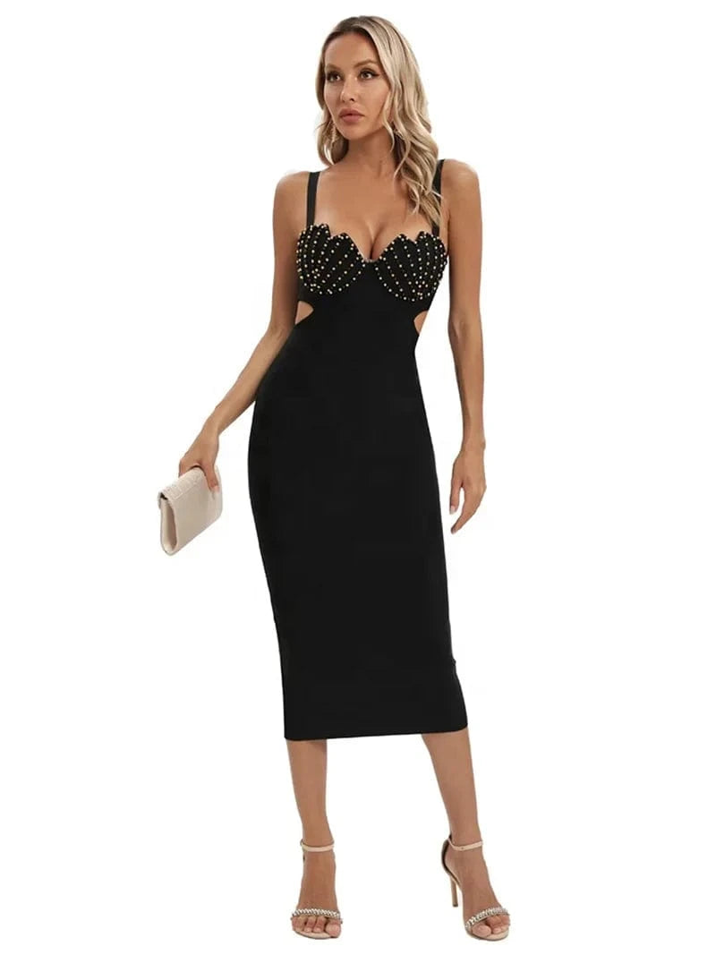 BA366 Sexy Beaded Strapless Bandage Dress for Women Summer 2023 New White Black Sleeveless Midi Dresses Elegant Slim Vestidos