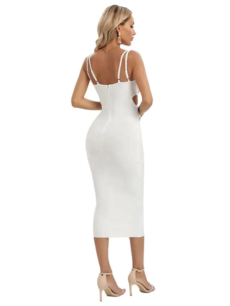 BA366 Sexy Beaded Strapless Bandage Dress for Women Summer 2023 New White Black Sleeveless Midi Dresses Elegant Slim Vestidos