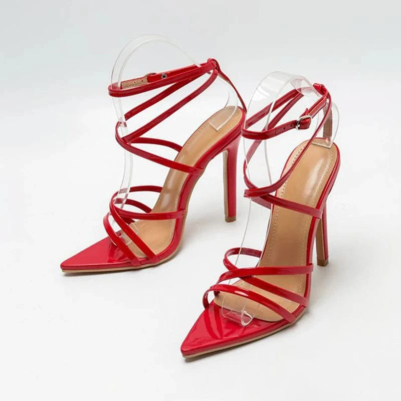 Back Sexy Solid Size 35-42 2022 New Ladies Fashion Women's Shoes PU Open Party Elegant Shallow Ankle Strap Thin Heels Sandals