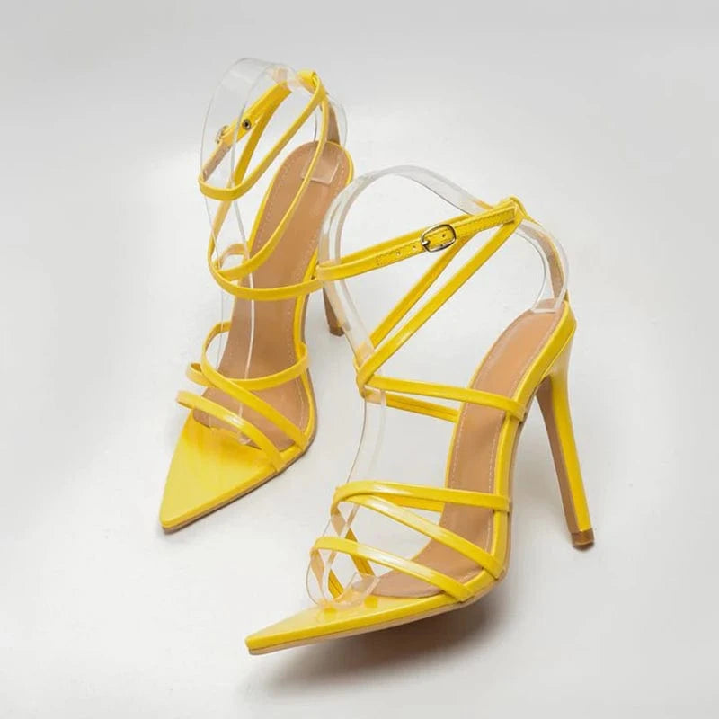 Back Sexy Solid Size 35-42 2022 New Ladies Fashion Women's Shoes PU Open Party Elegant Shallow Ankle Strap Thin Heels Sandals