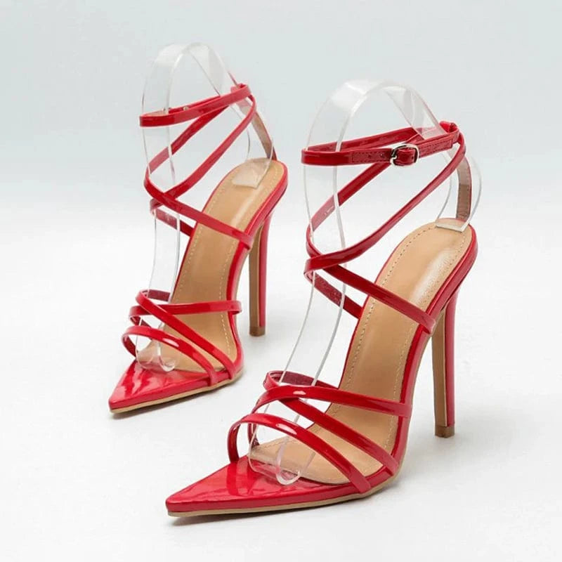 Back Sexy Solid Size 35-42 2022 New Ladies Fashion Women's Shoes PU Open Party Elegant Shallow Ankle Strap Thin Heels Sandals