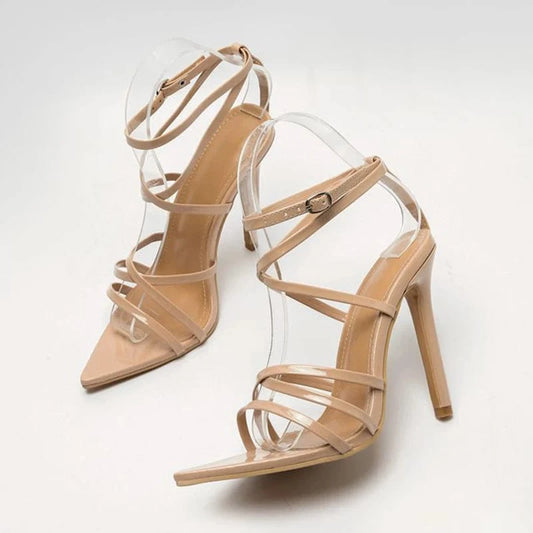 Back Sexy Solid Size 35-42 2022 New Ladies Fashion Women's Shoes PU Open Party Elegant Shallow Ankle Strap Thin Heels Sandals