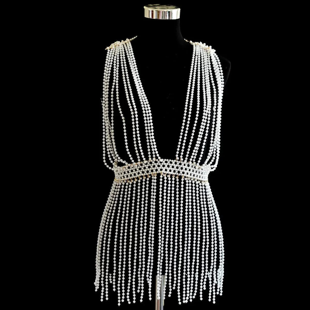 backless dress / backless dress Sexy Body Chain  Fringe Chest Chain Handmade Pearl Backless Dress Party Nightclub Body Accessories Jewelry for Women and Girls