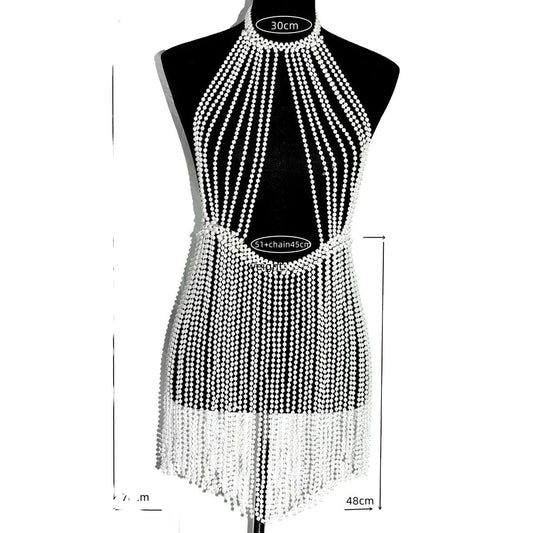 backless dress / backless dress Sexy Body Chain  Fringe Chest Chain Handmade Pearl Backless Dress Party Nightclub Body Accessories Jewelry for Women and Girls