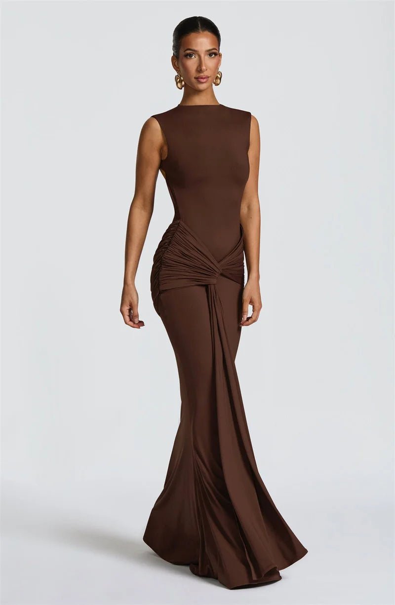 Backless Ruched Maxi Dress - SN Wigs & More