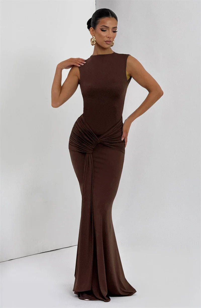 Backless Ruched Maxi Dress - SN Wigs & More