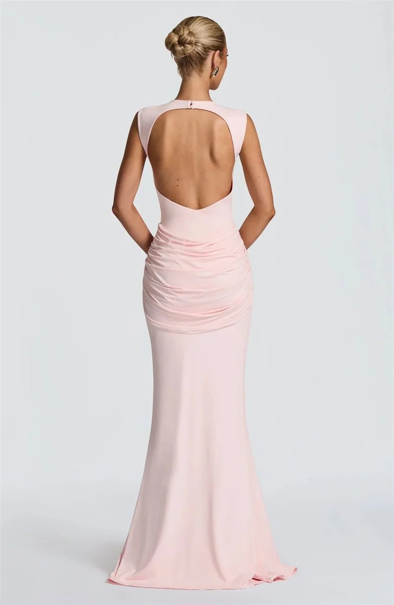 Backless Ruched Maxi Dress - SN Wigs & More
