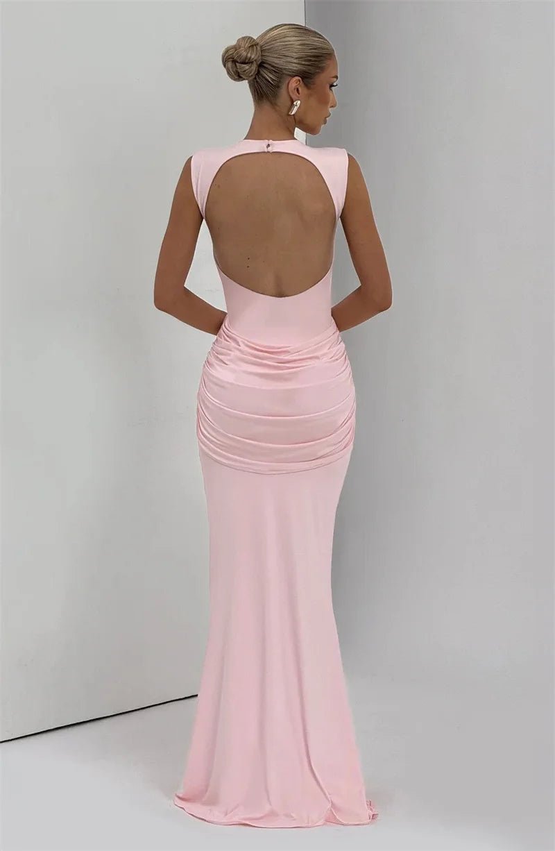 Backless Ruched Maxi Dress - SN Wigs & More
