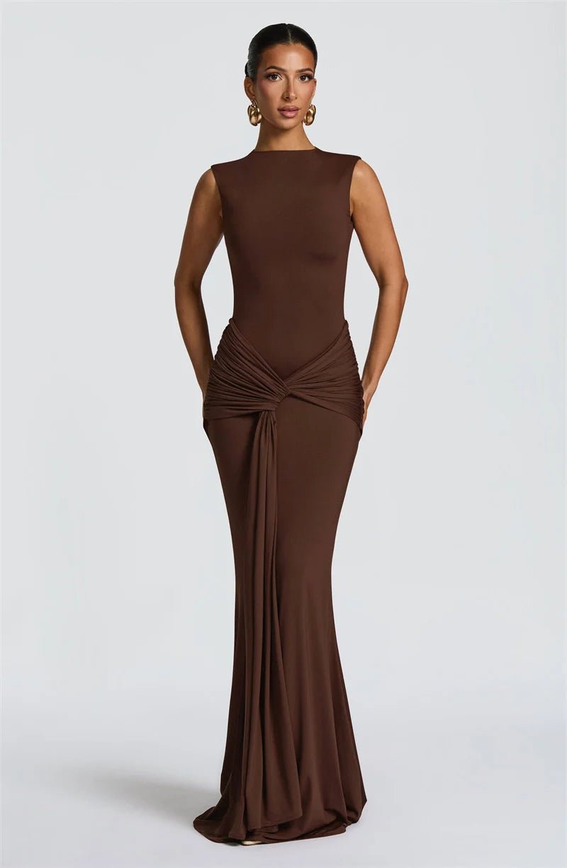 Backless Ruched Maxi Dress - SN Wigs & More