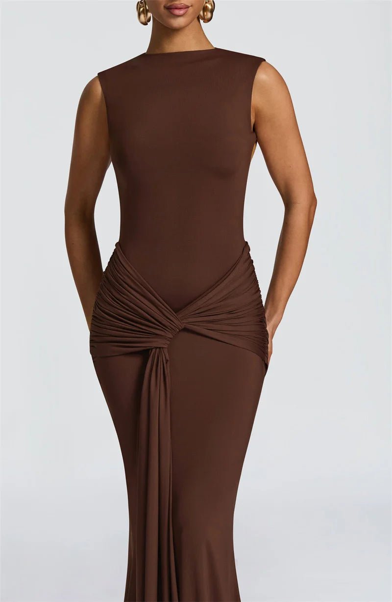 Backless Ruched Maxi Dress - SN Wigs & More