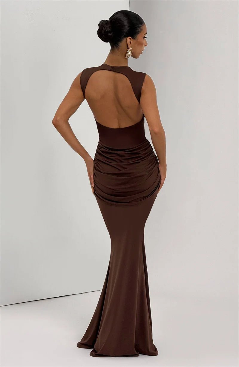Backless Ruched Maxi Dress - SN Wigs & More