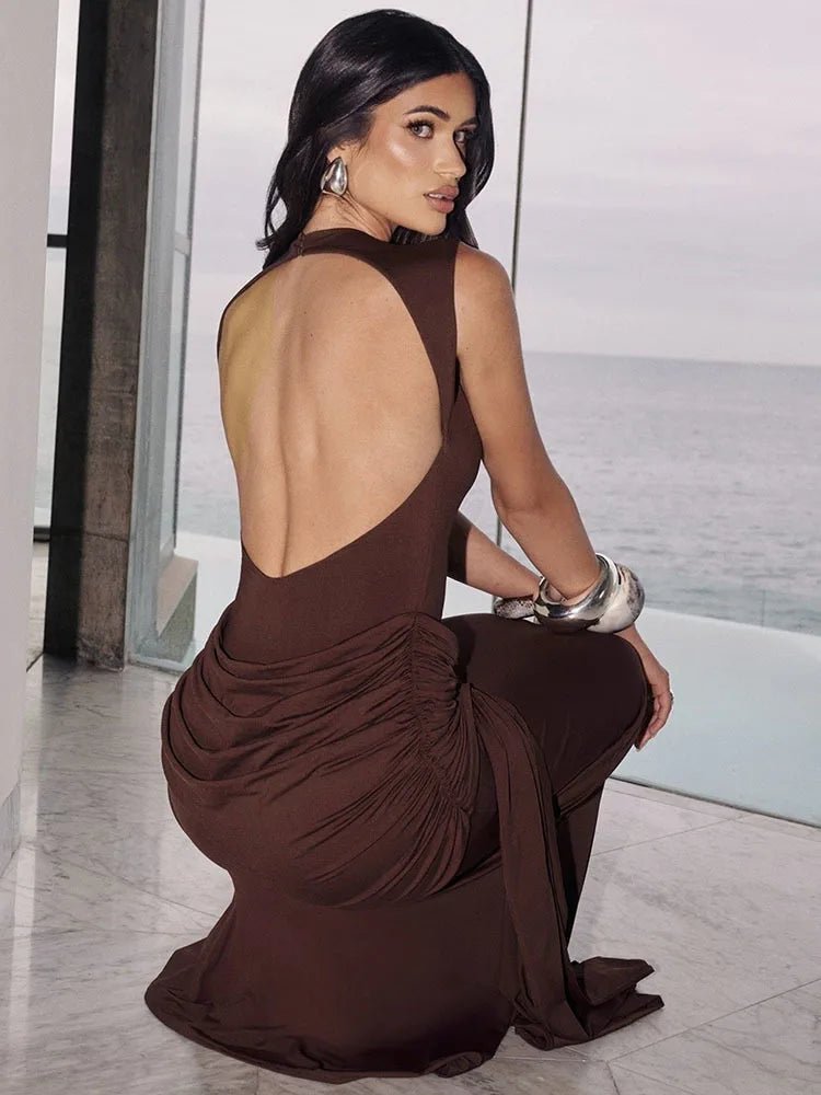 Backless Ruched Maxi Dress - SN Wigs & More