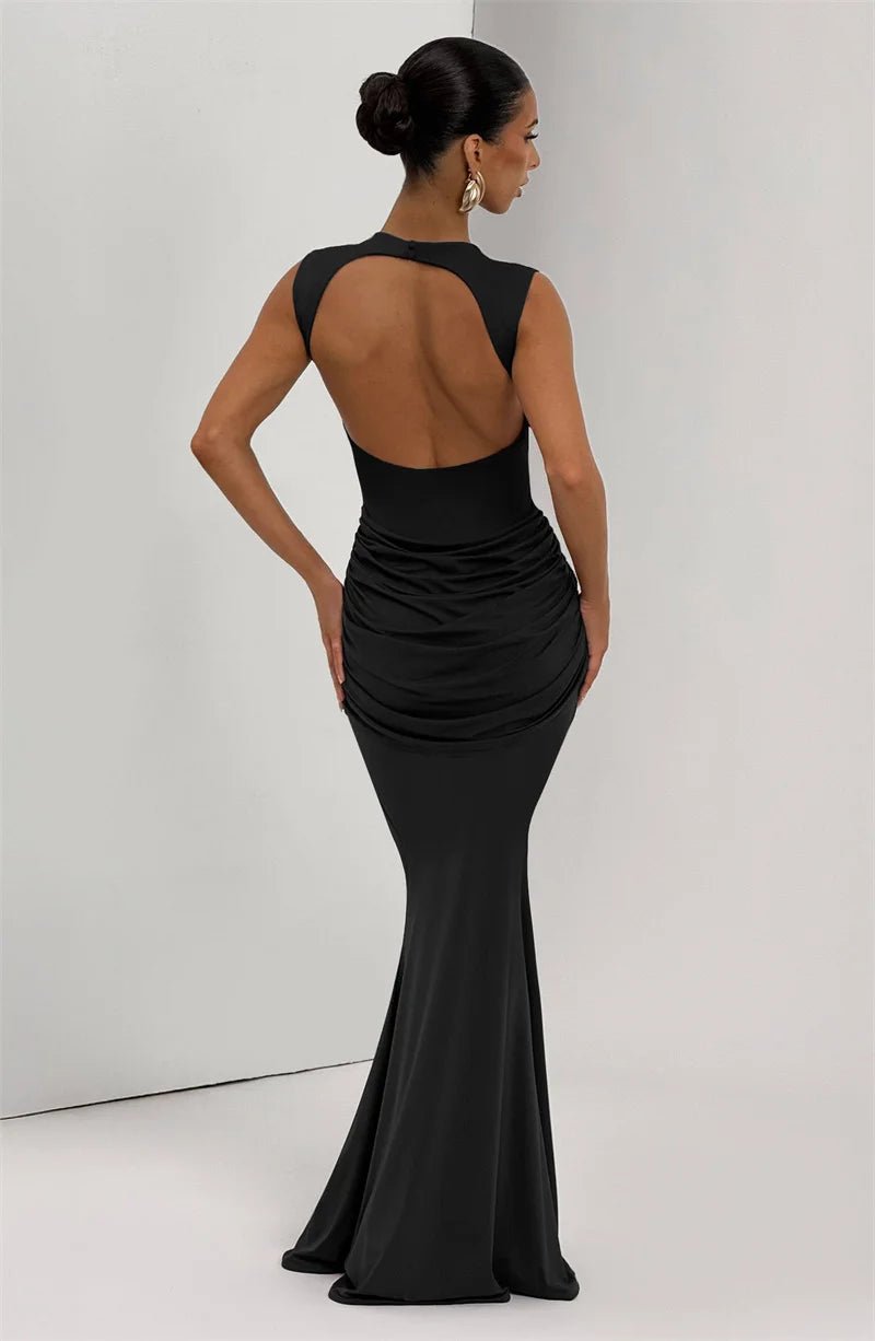 Backless Ruched Maxi Dress - SN Wigs & More
