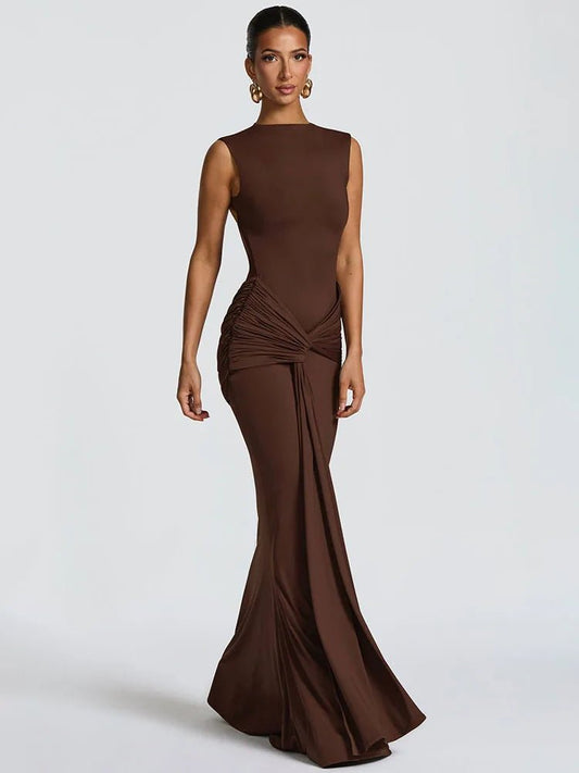 Backless Ruched Maxi Dress - SN Wigs & More