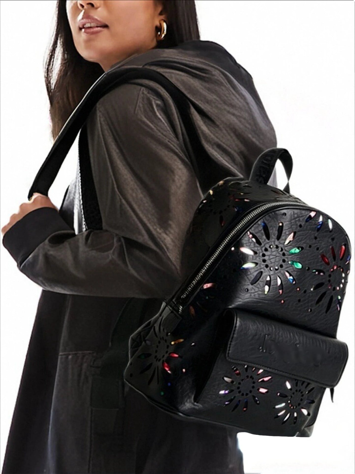 Backpack With Delicate Hollow Flower Embellishment – Casual Everyday Minimalist Style - SN Wigs & More