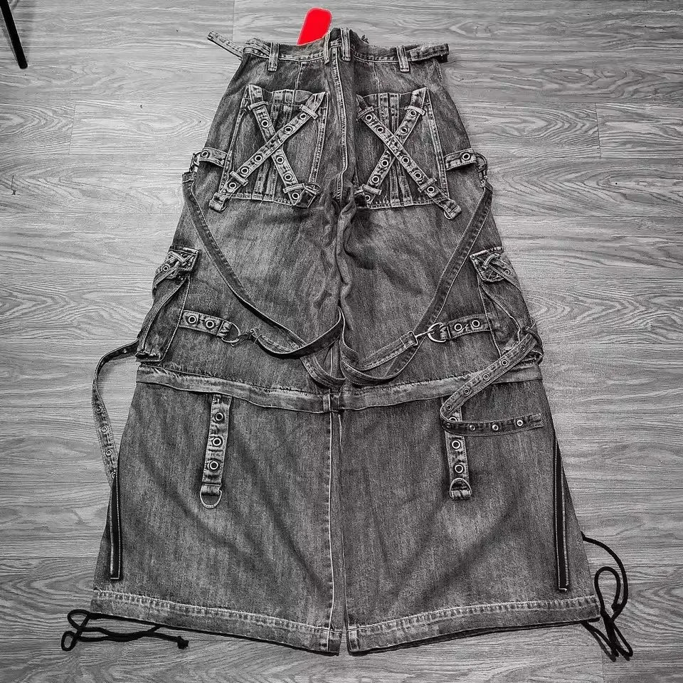 Baggy Denim Jeans Zippered Ripped Detailing Streetwear Gothic Style - SN Wigs & More