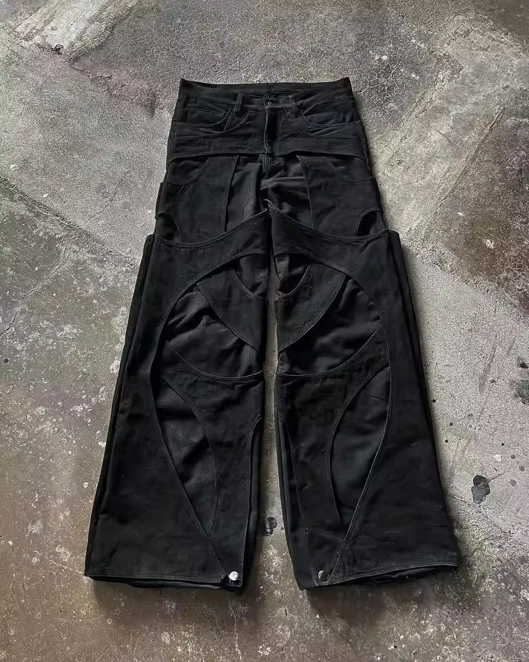 Baggy Denim Jeans Zippered Ripped Detailing Streetwear Gothic Style - SN Wigs & More