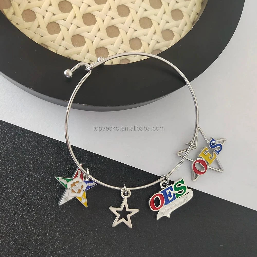 bangle / bangle Custom Greek Sorority Stainless Steel Enamel Order of Eastern Star OES Charm Bangle Freemason Jewelry