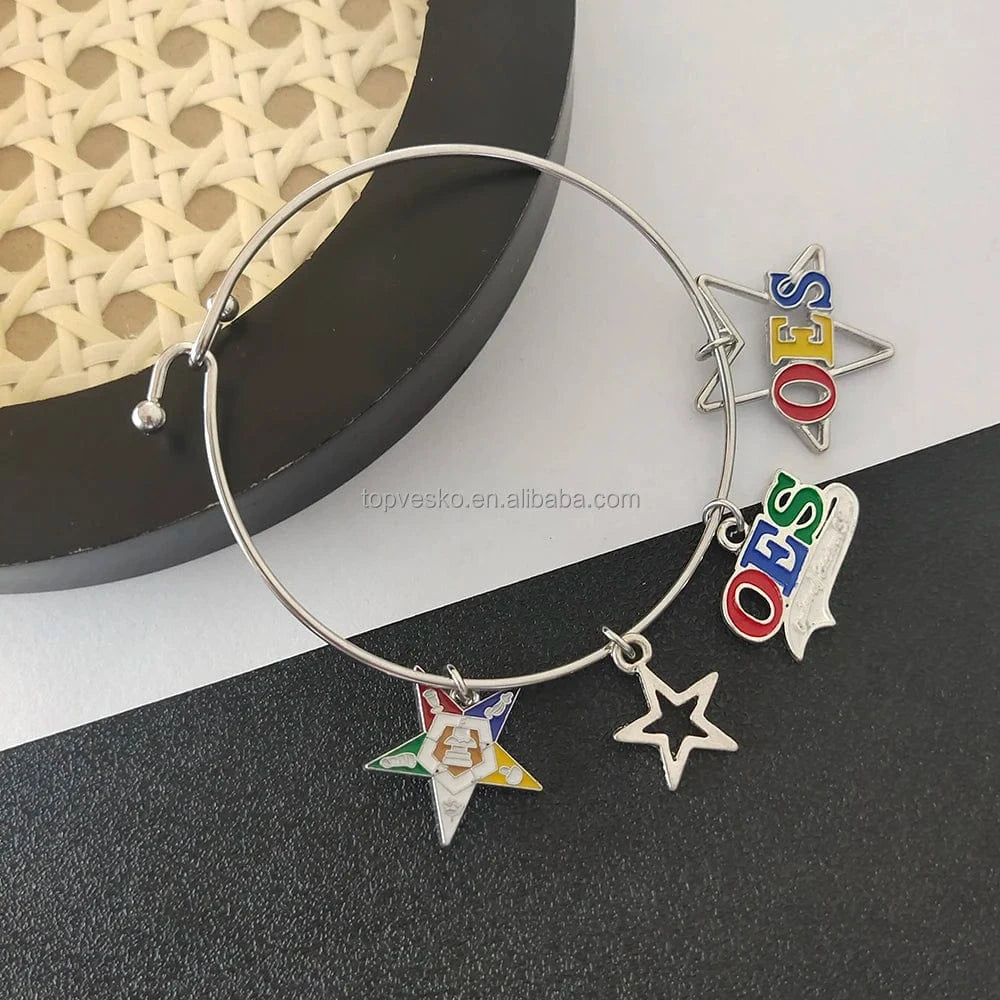 bangle / bangle Custom Greek Sorority Stainless Steel Enamel Order of Eastern Star OES Charm Bangle Freemason Jewelry