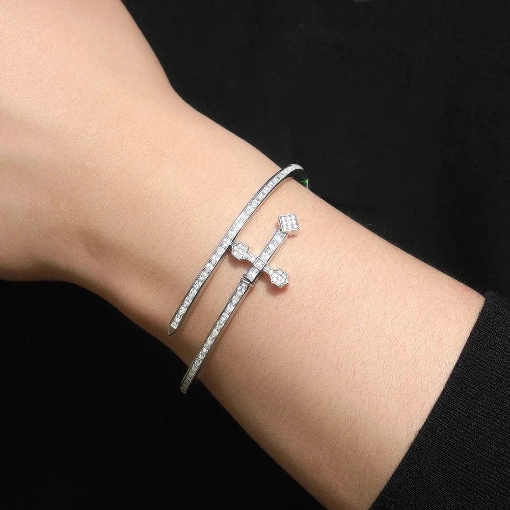 Bangle Wholesale Sword Bangle Bracelet Hip Hop Jewelry Brass CZ Dropshipping Gold Plated Jewelry