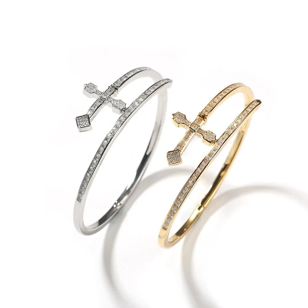 Bangle Wholesale Sword Bangle Bracelet Hip Hop Jewelry Brass CZ Dropshipping Gold Plated Jewelry